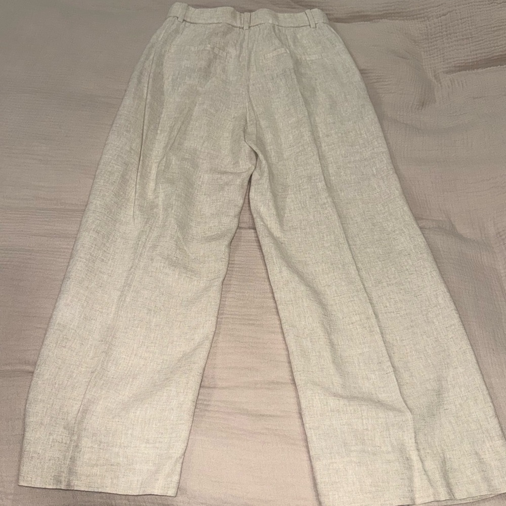 Abercrombie & Fitch Cream Wide-Leg Linen Trousers - Picture 2 of 5